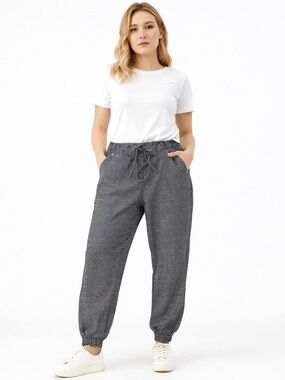 Elizabeth & Nicole Women’s Jogger Pants Black White Houndstooth Drawstring Sz M